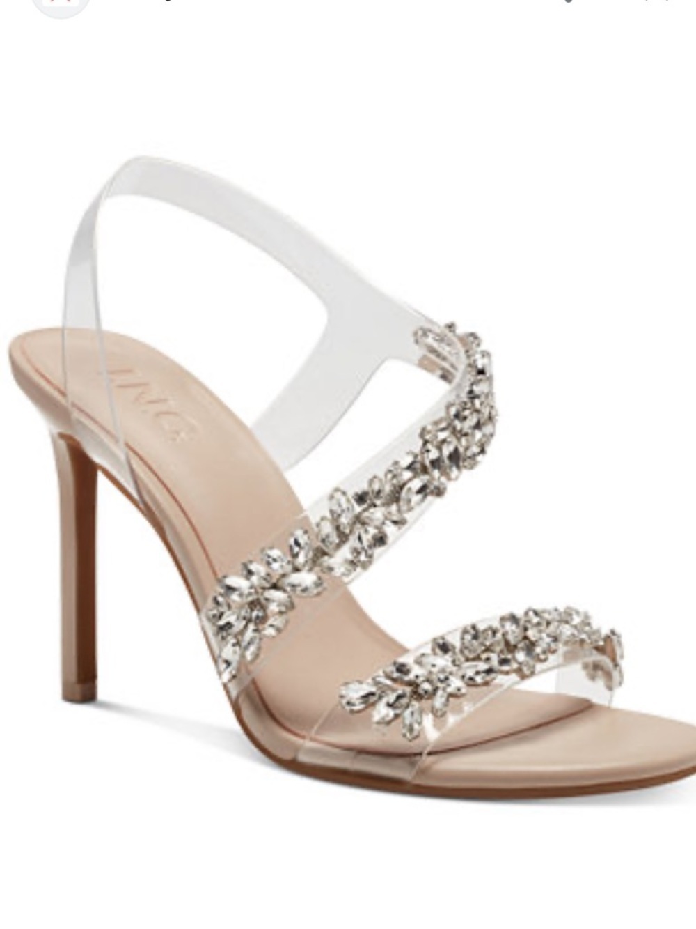 INC International Concepts Nashbelle Nude Crystal Embellished Clear Strap Heels